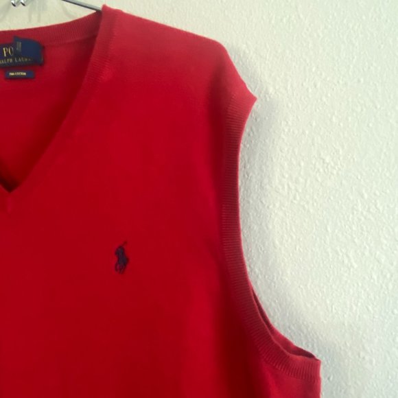 1XB/ 1G Ralph Lauren Classic Vintage Red V Neck Sweater Vest w149 - Picture 7 of 9